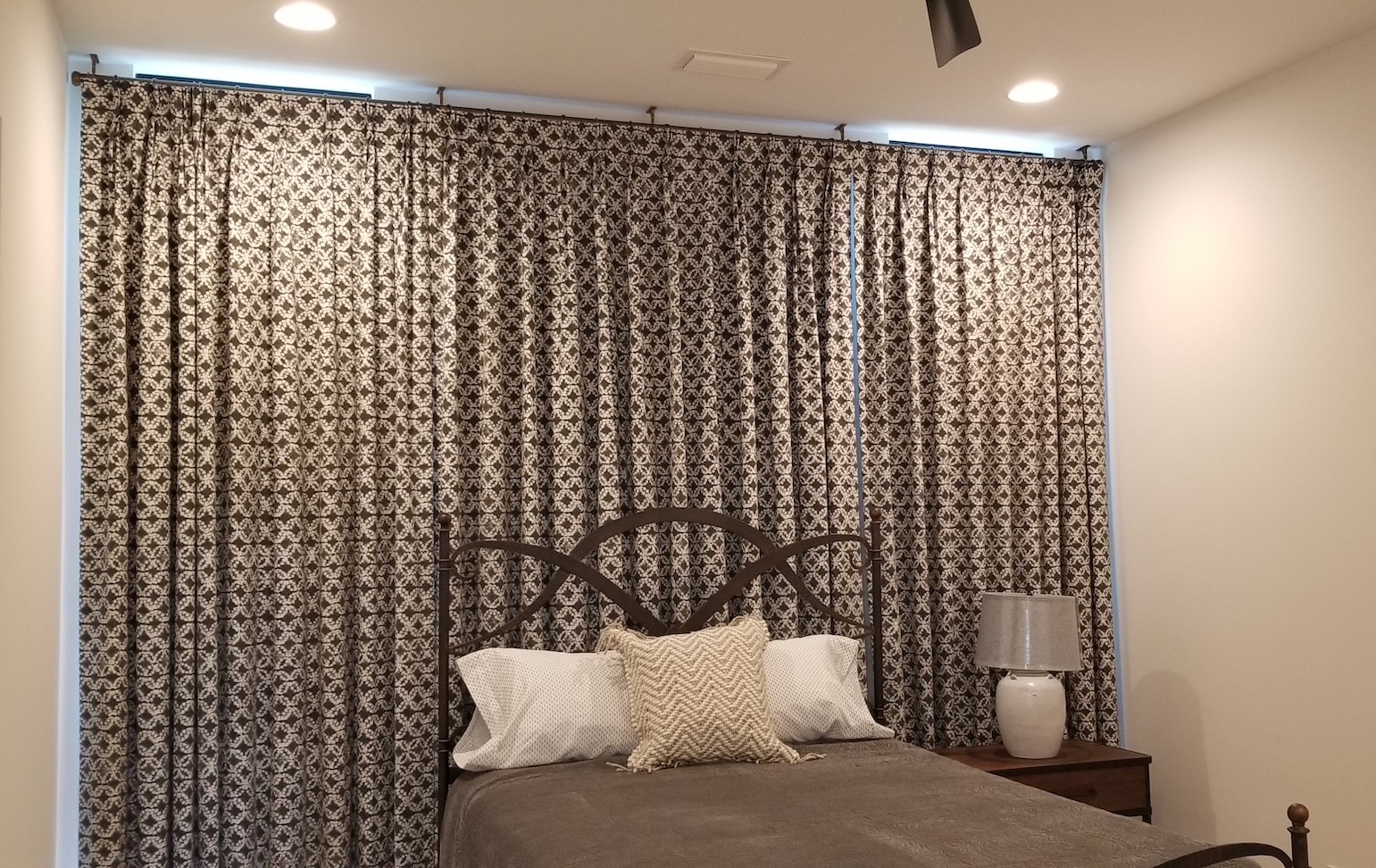 Blackout Drapes In Black And White Print Behind Bed The Shady Lady