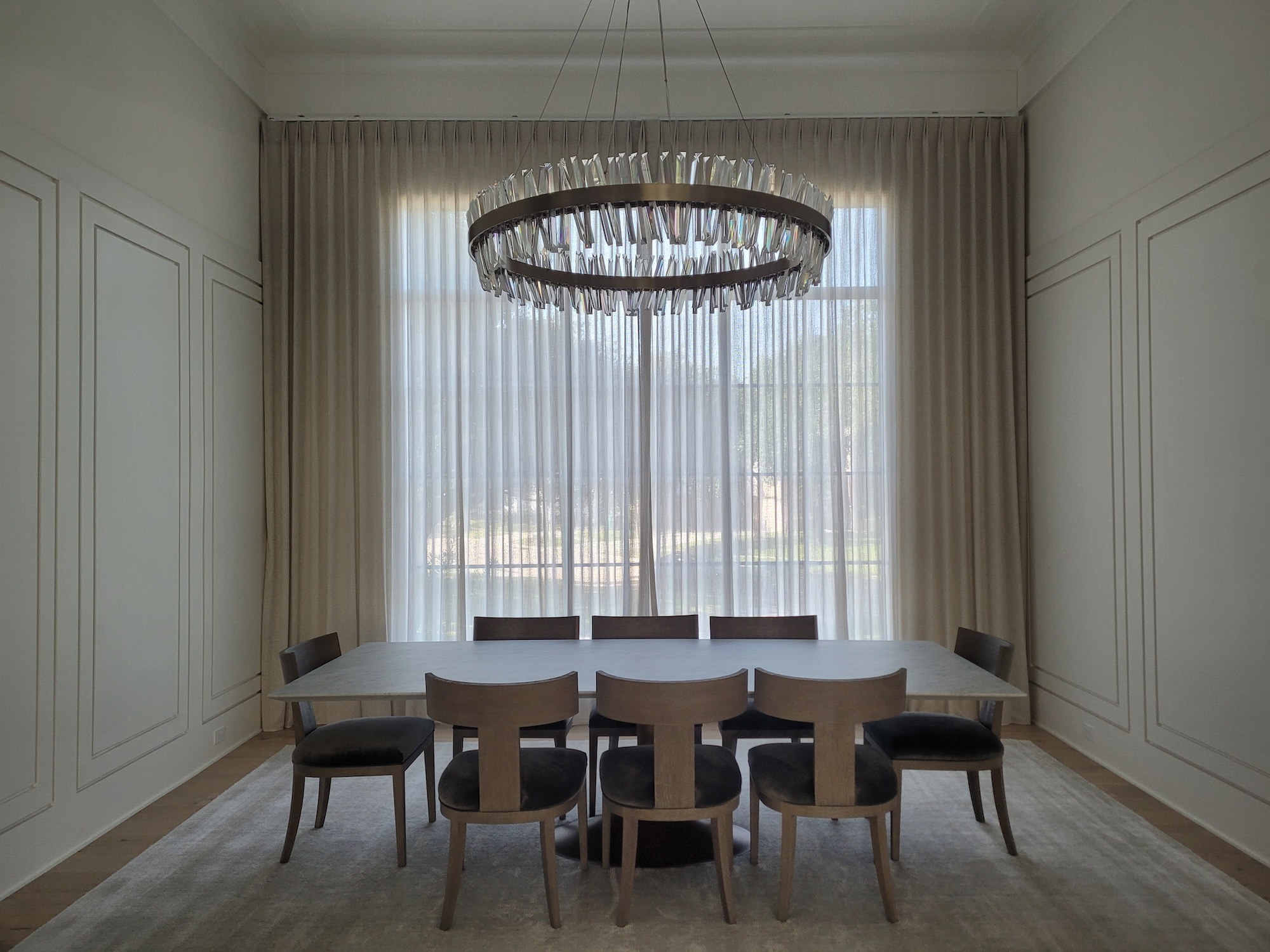 Large Wall Of Sheer Draperies In Dining Room The Shady Lady Houston Tx